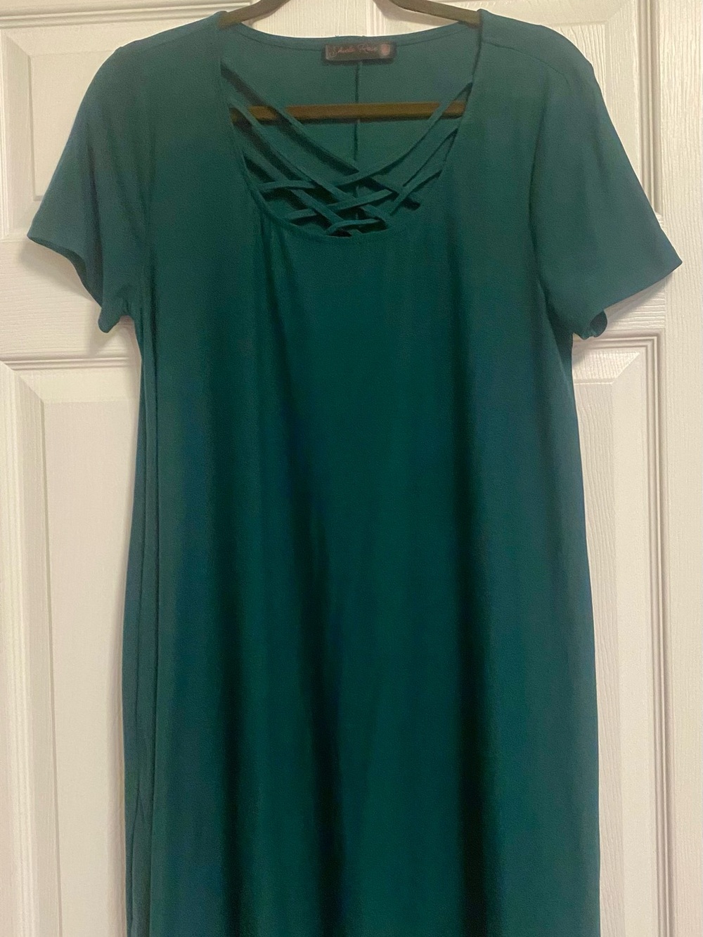 Women’s Teal Short-Sleeve Crisscross Neck Dress